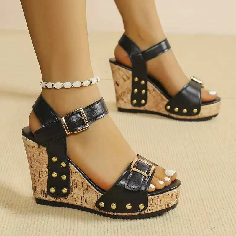 Kayla - Women's Cork Platform Metallic Detail Sandals