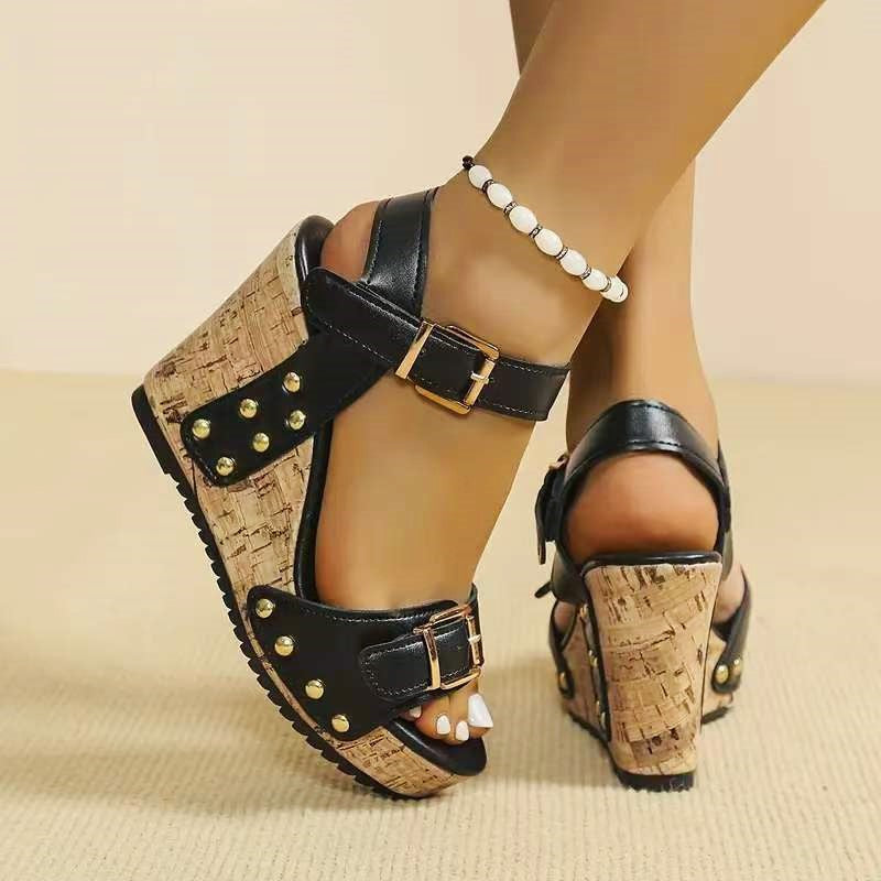 Kayla - Women's Cork Platform Metallic Detail Sandals