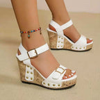 Kayla - Women's Cork Platform Metallic Detail Sandals