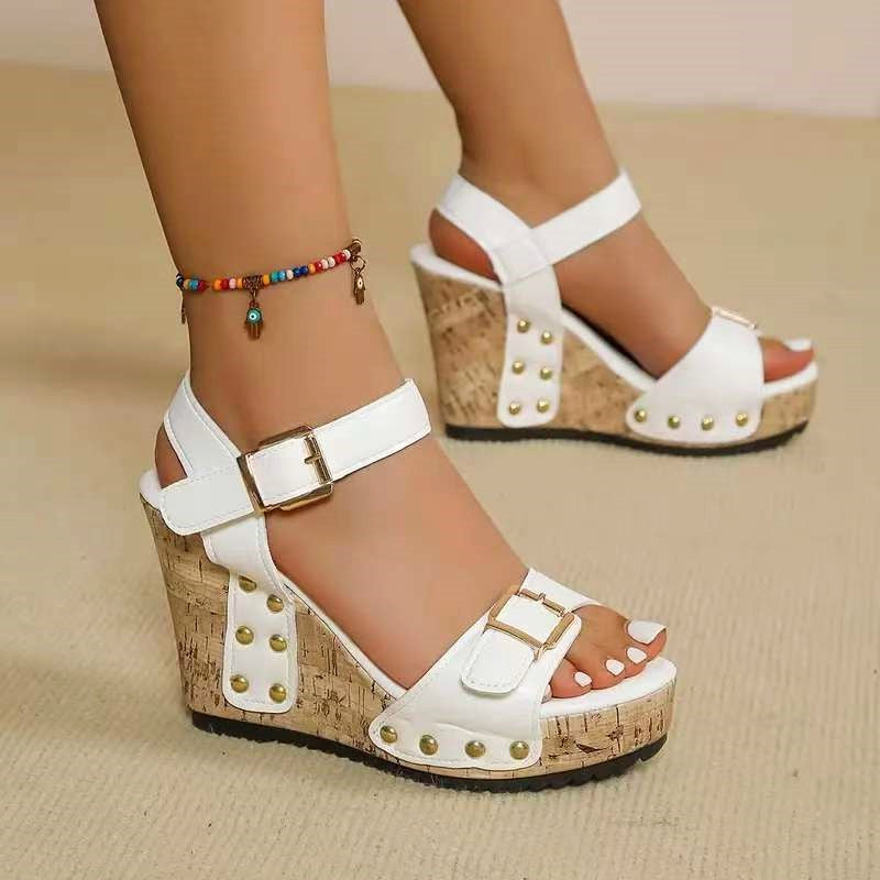 Kayla - Women's Cork Platform Metallic Detail Sandals