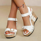 Kayla - Women's Cork Platform Metallic Detail Sandals
