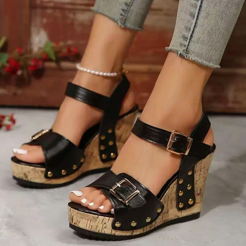 Kayla - Women's Cork Platform Metallic Detail Sandals