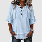 Kaylani - Women’s Boho Fringe Hem Button Blouse