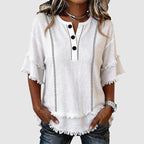 Kaylani - Women’s Boho Fringe Hem Button Blouse