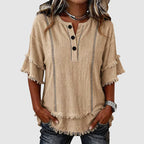 Kaylani - Women’s Boho Fringe Hem Button Blouse