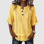 Kaylani - Women’s Boho Fringe Hem Button Blouse