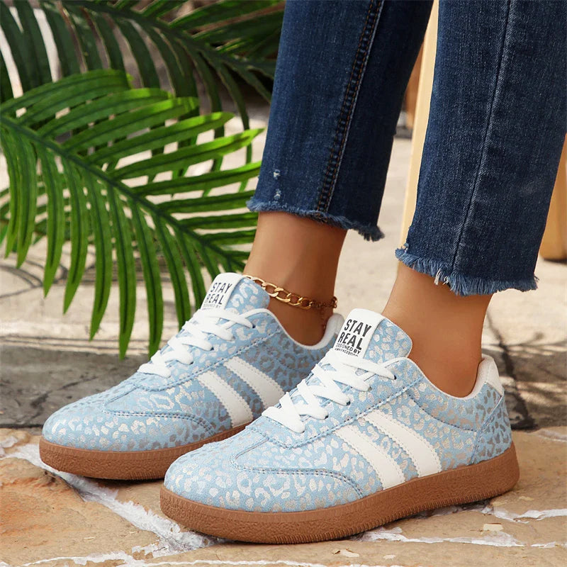 Kaylee - Women's Metallic Leopard Print Lace-Up Sneakers
