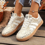 Kaylee - Women's Metallic Leopard Print Lace-Up Sneakers