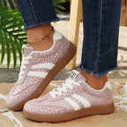 Kaylee - Women's Metallic Leopard Print Lace-Up Sneakers