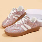 Kaylee - Women's Metallic Leopard Print Lace-Up Sneakers