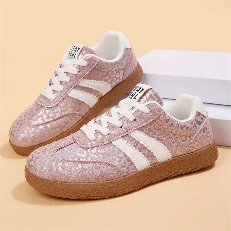 Kaylee - Women's Metallic Leopard Print Lace-Up Sneakers