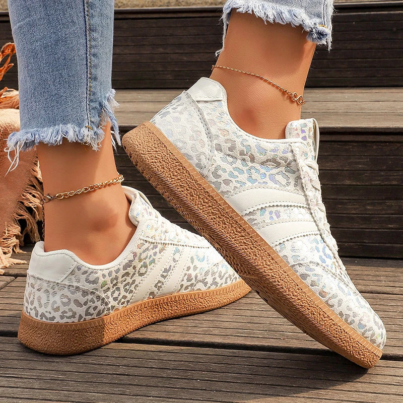 Kaylee - Women's Metallic Leopard Print Lace-Up Sneakers