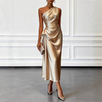 Kendall - Women's One-Shoulder Satin Draped Midi Dress