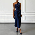 Kendall - Women's One-Shoulder Satin Draped Midi Dress