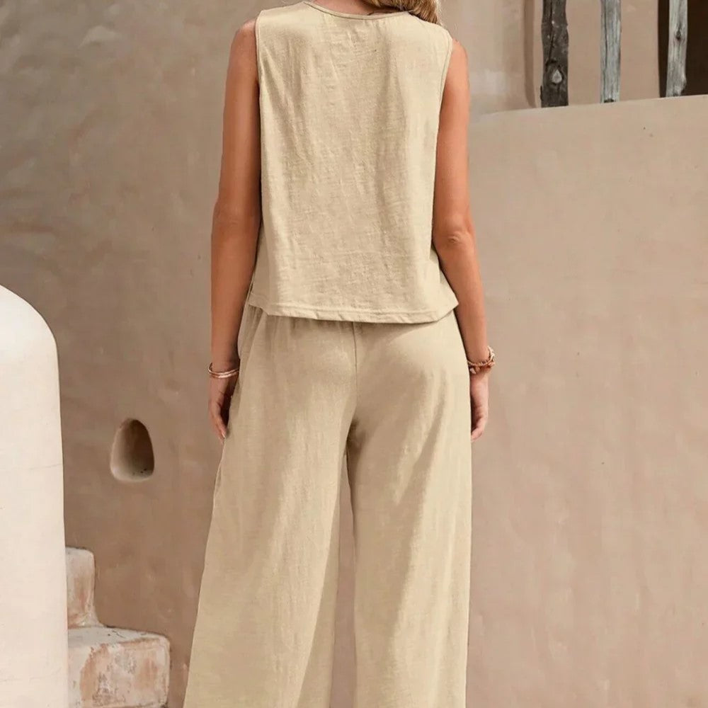 Kendall - Women's Sleeveless Top and Wide Leg Pants Set