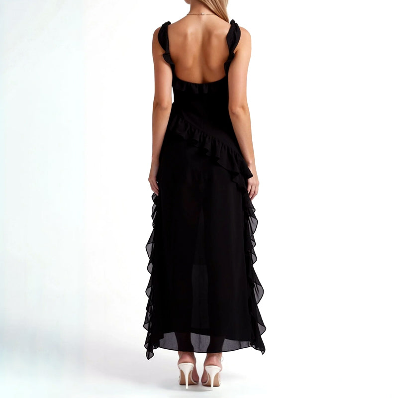 Kennedy - Women's Asymmetrical Ruffle Detail Maxi Dress