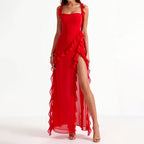 Kennedy - Women's Asymmetrical Ruffle Detail Maxi Dress