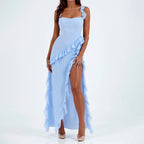 Kennedy - Women's Asymmetrical Ruffle Detail Maxi Dress