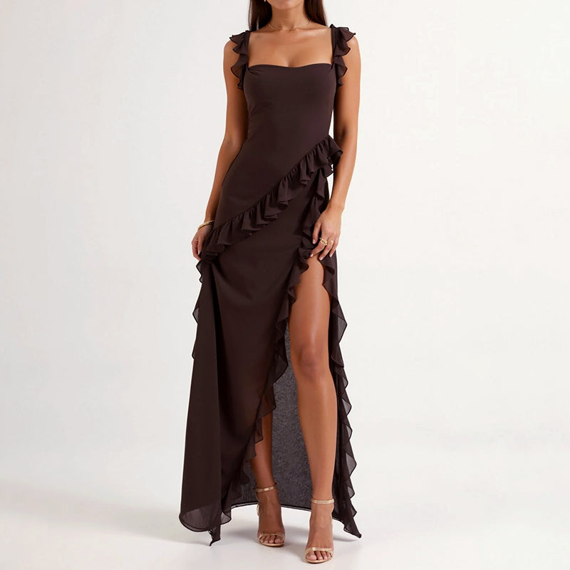 Kennedy - Women's Asymmetrical Ruffle Detail Maxi Dress