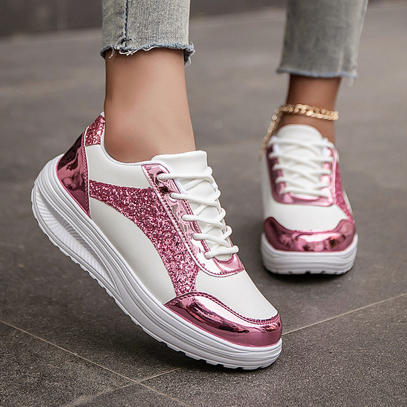 Kennedy - Women's Metallic Glitter Platform Sneakers