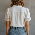 Kenzie - Women's Lace Trim Button-Up Boho Blouse