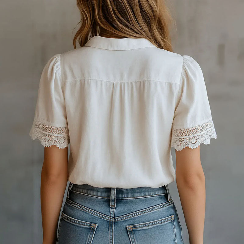 Kenzie - Women's Lace Trim Button-Up Boho Blouse