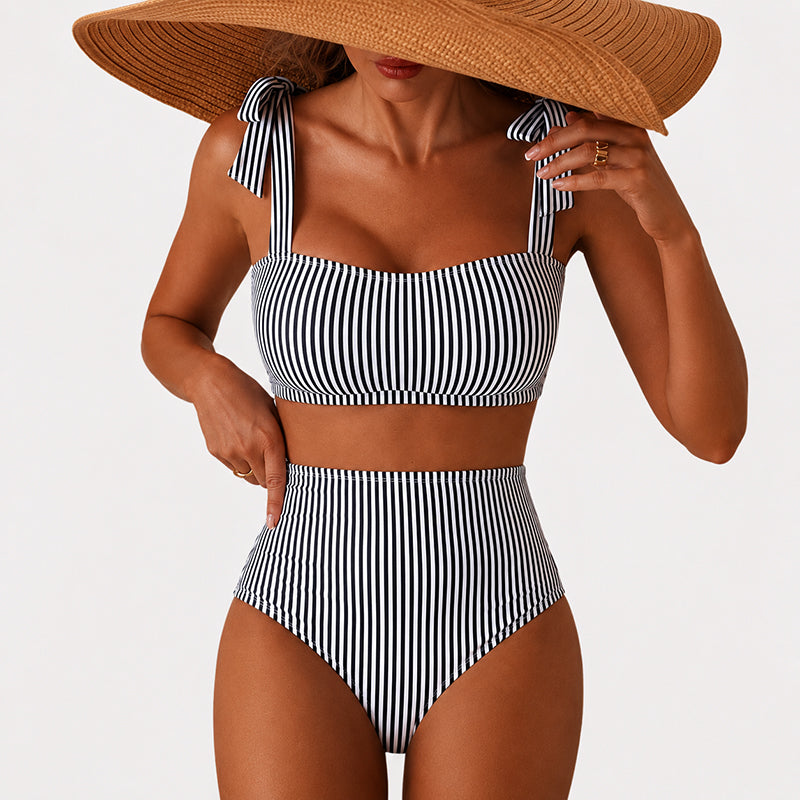 Kiara - Women’s Striped High-Waist Bikini Set