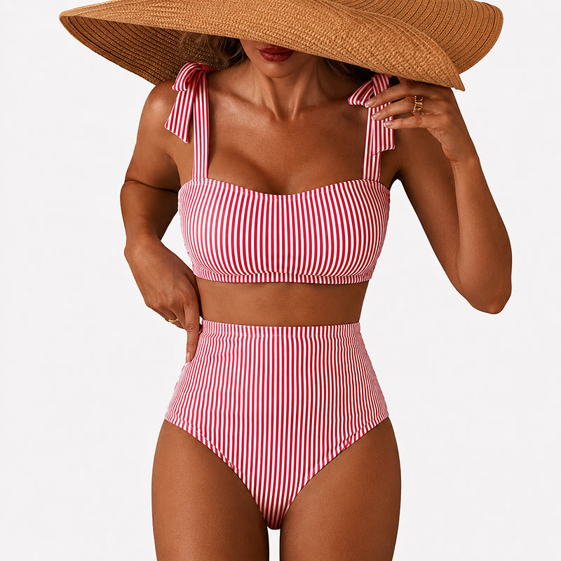 Kiara - Women’s Striped High-Waist Bikini Set