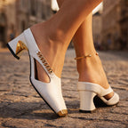 Kimberly - Women's Square Toe Chain Detail Mule Heels