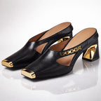 Kimberly - Women's Square Toe Chain Detail Mule Heels
