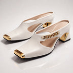 Kimberly - Women's Square Toe Chain Detail Mule Heels