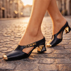 Kimberly - Women's Square Toe Chain Detail Mule Heels