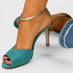 Kimberly - Women's Suede Vamp Metallic Ankle Strap Heels