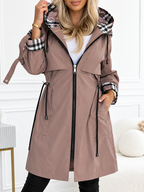 Klair - Women's Hooded Zip Rain Jacket with Checked Cuff Trim