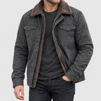 Lance - Men's Genuine Leather Sherpa-Lined Jacket with Snap Front