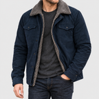 Lance - Men's Genuine Leather Sherpa-Lined Jacket with Snap Front