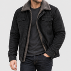 Lance - Men's Genuine Leather Sherpa-Lined Jacket with Snap Front