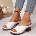 Clara - Women's V-Cut Upper Stacked Heel Slides