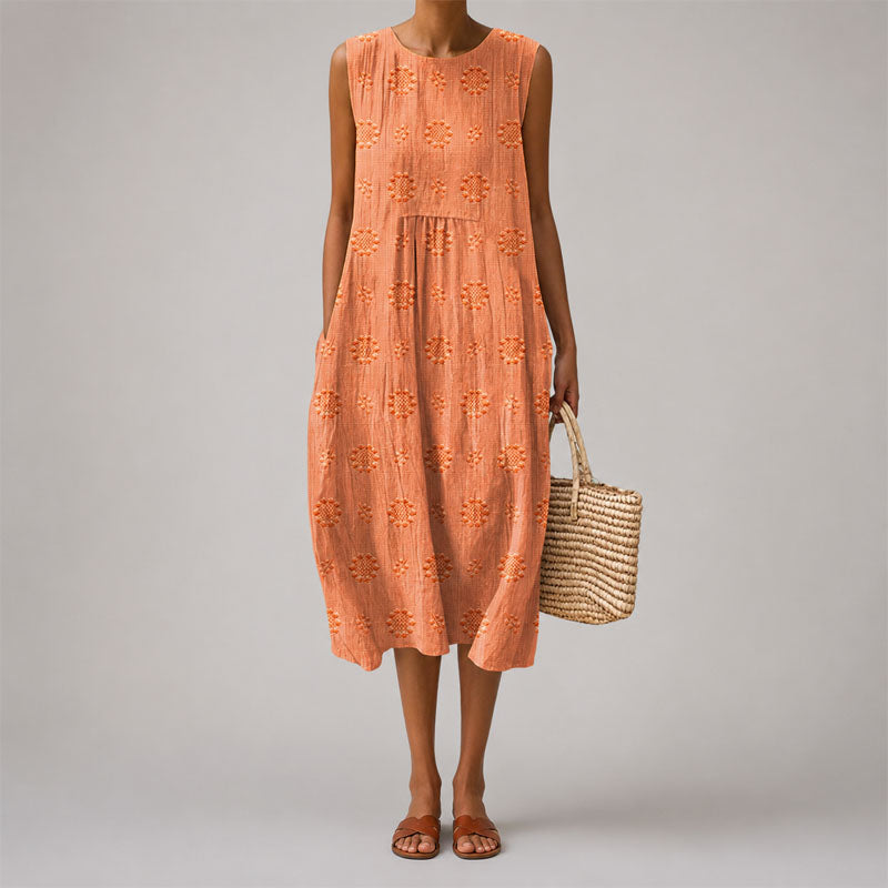 Leanna - Women's Embroidered Sleeveless Midi Dress