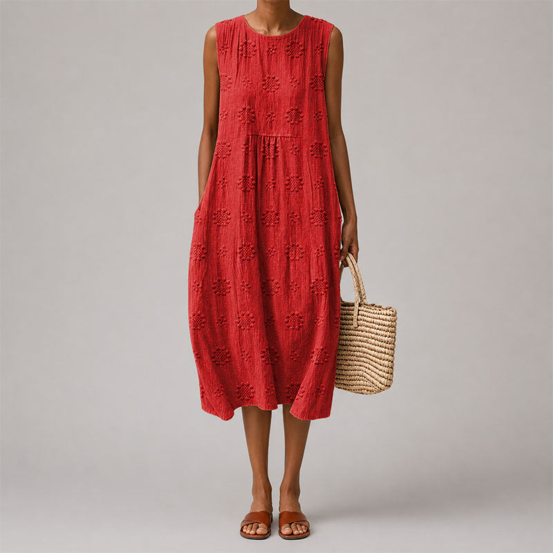 Leanna - Women's Embroidered Sleeveless Midi Dress