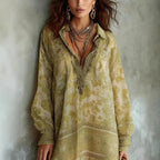 Lenore - Women's Paisley Print Lapel Mini Shirt Dress