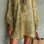 Lenore - Women's Paisley Print Lapel Mini Shirt Dress