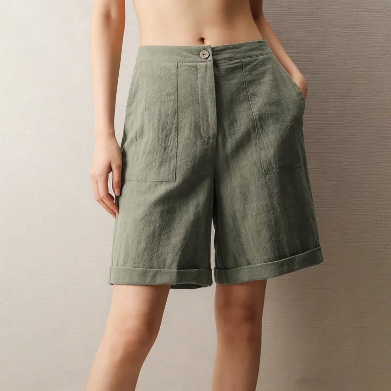 Leona - Women's Linen Relaxed Fit Bermuda Shorts