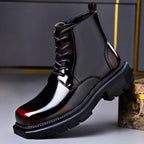 Lester - Men's Lace-Up Patent Leather Combat Boots
