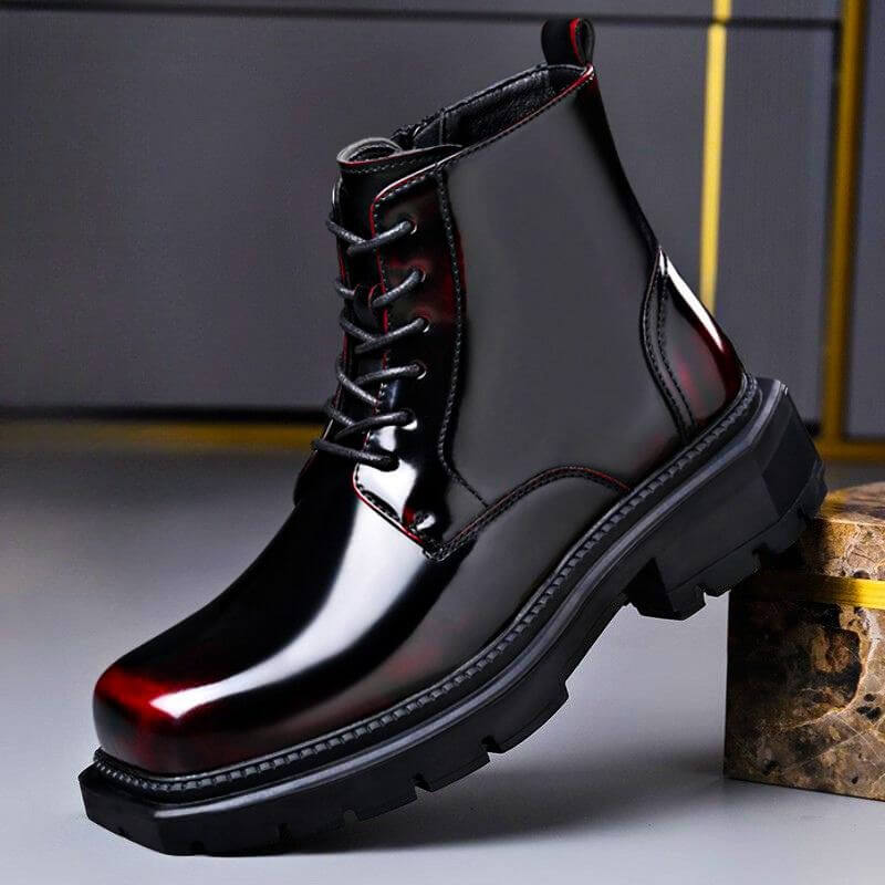Lester - Men's Lace-Up Patent Leather Combat Boots