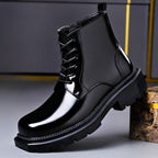 Lester - Men's Lace-Up Patent Leather Combat Boots