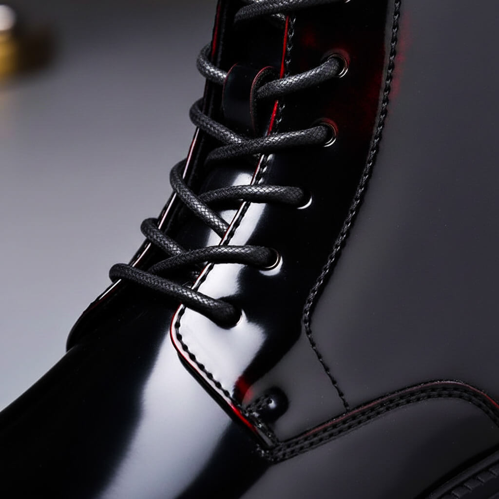 Lester - Men's Lace-Up Patent Leather Combat Boots