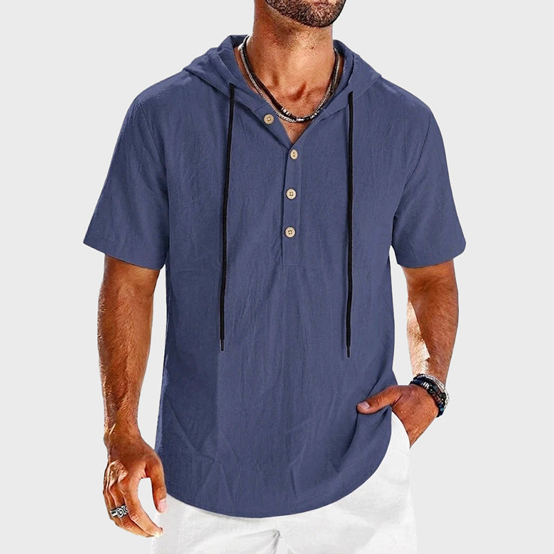 Liam - Men's Cotton Hooded Henley Shirt