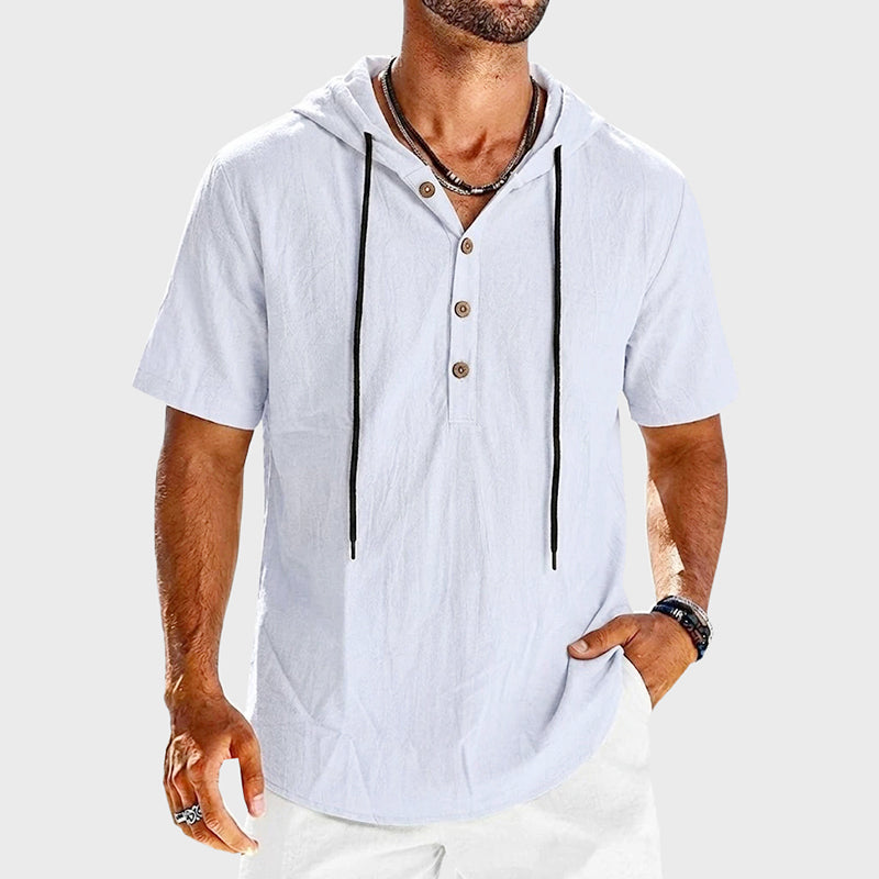 Liam - Men's Cotton Hooded Henley Shirt