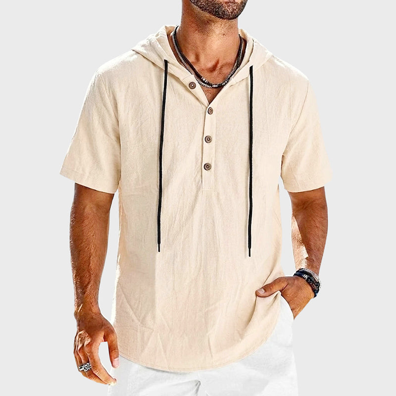 Liam - Men's Cotton Hooded Henley Shirt